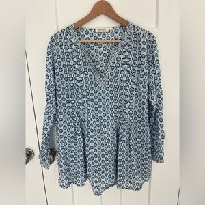 Blu Threads By Rockflowerpaper Blue White Pintuck Tunic Top Womens S 100% Cotton